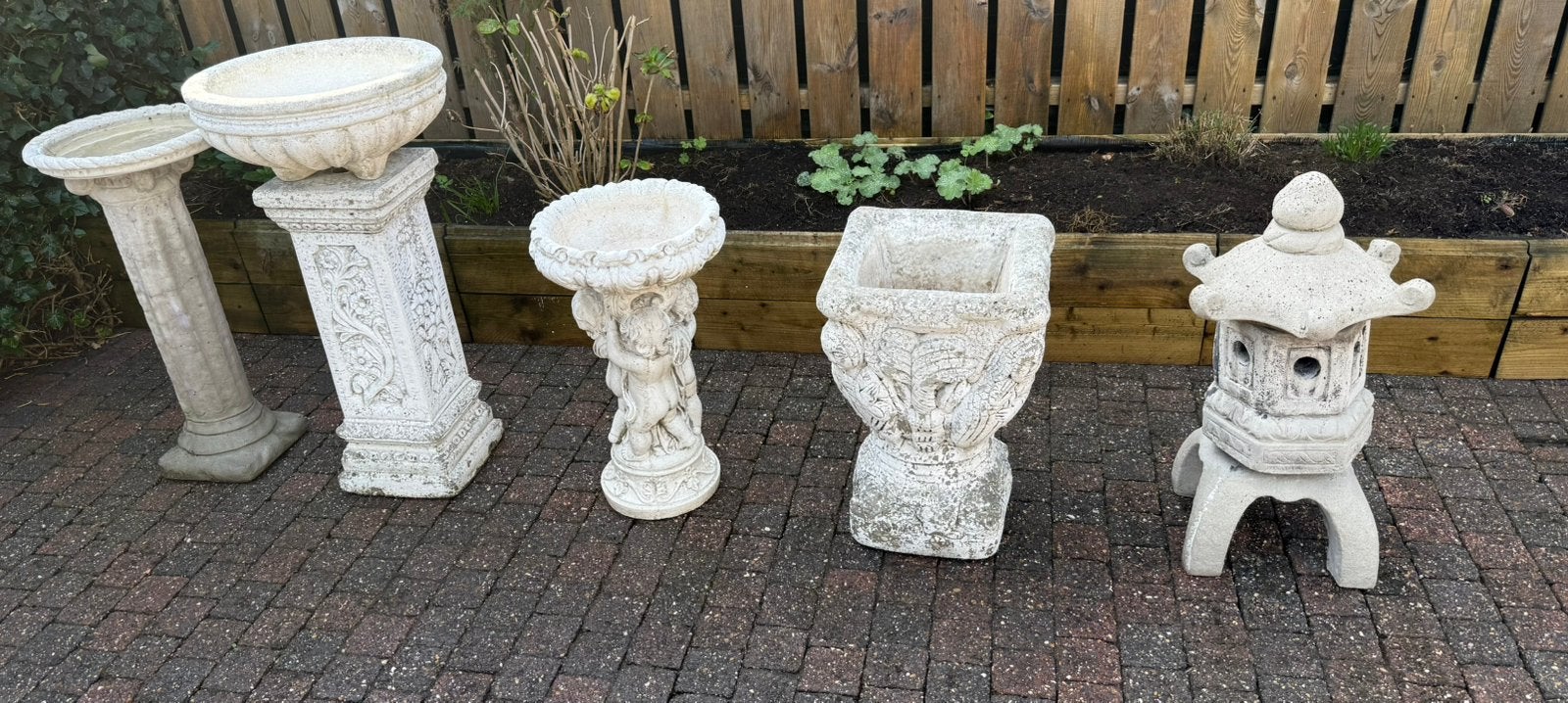 Set van 5 decoratieve zuilen en plantenbakken, Ophalen, Gebruikt, Steen, Overige typen