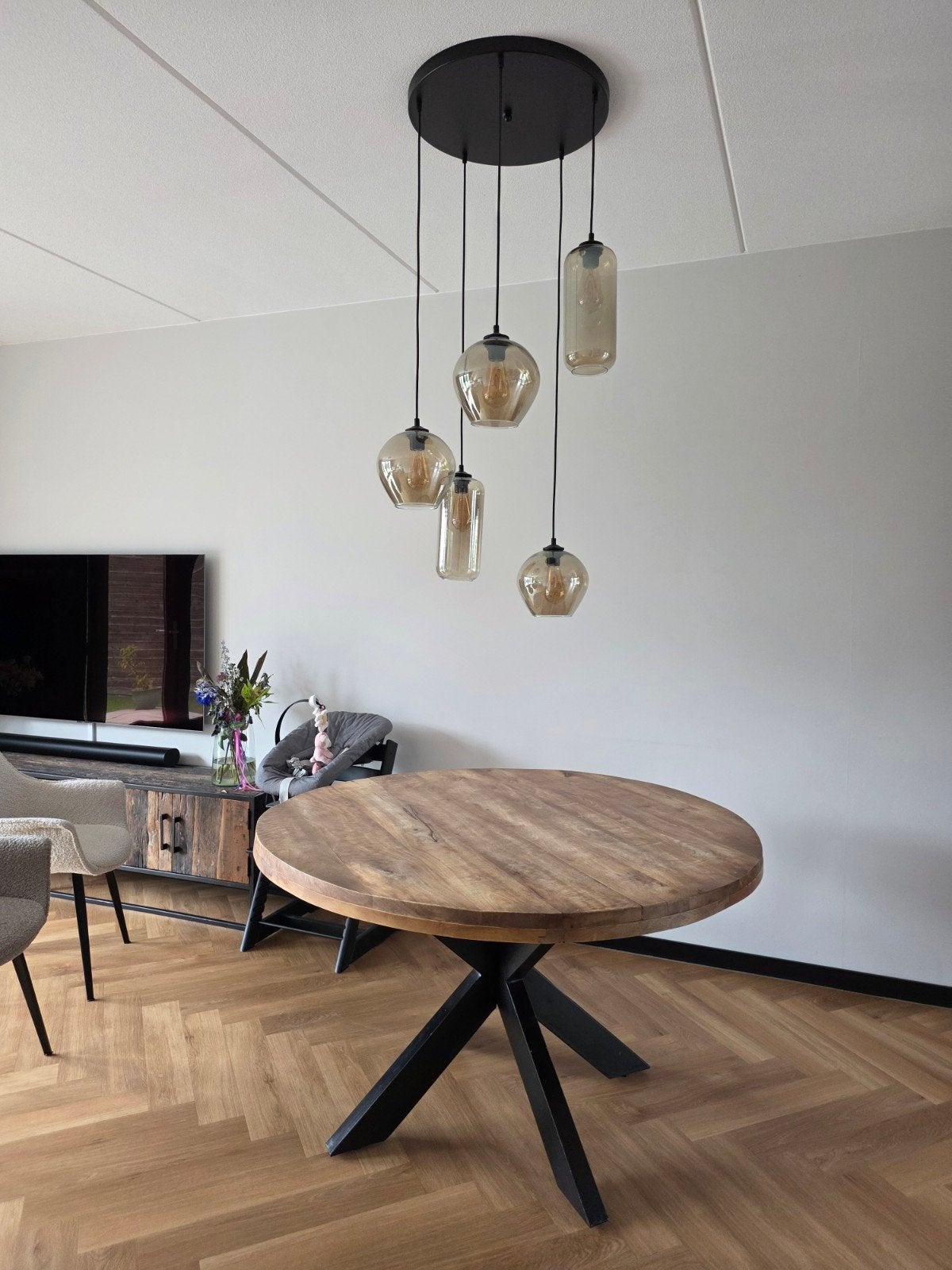 Ronde mango houten eettafel 130cm, Ophalen, Rond, Zo goed als nieuw, 100 tot 150 cm