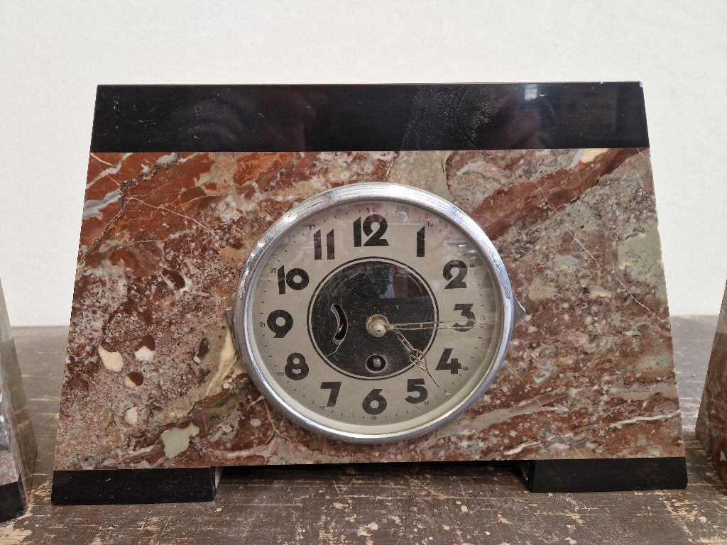Prachtige marmeren pendule klok met 2 staanders, Ophalen of Verzenden