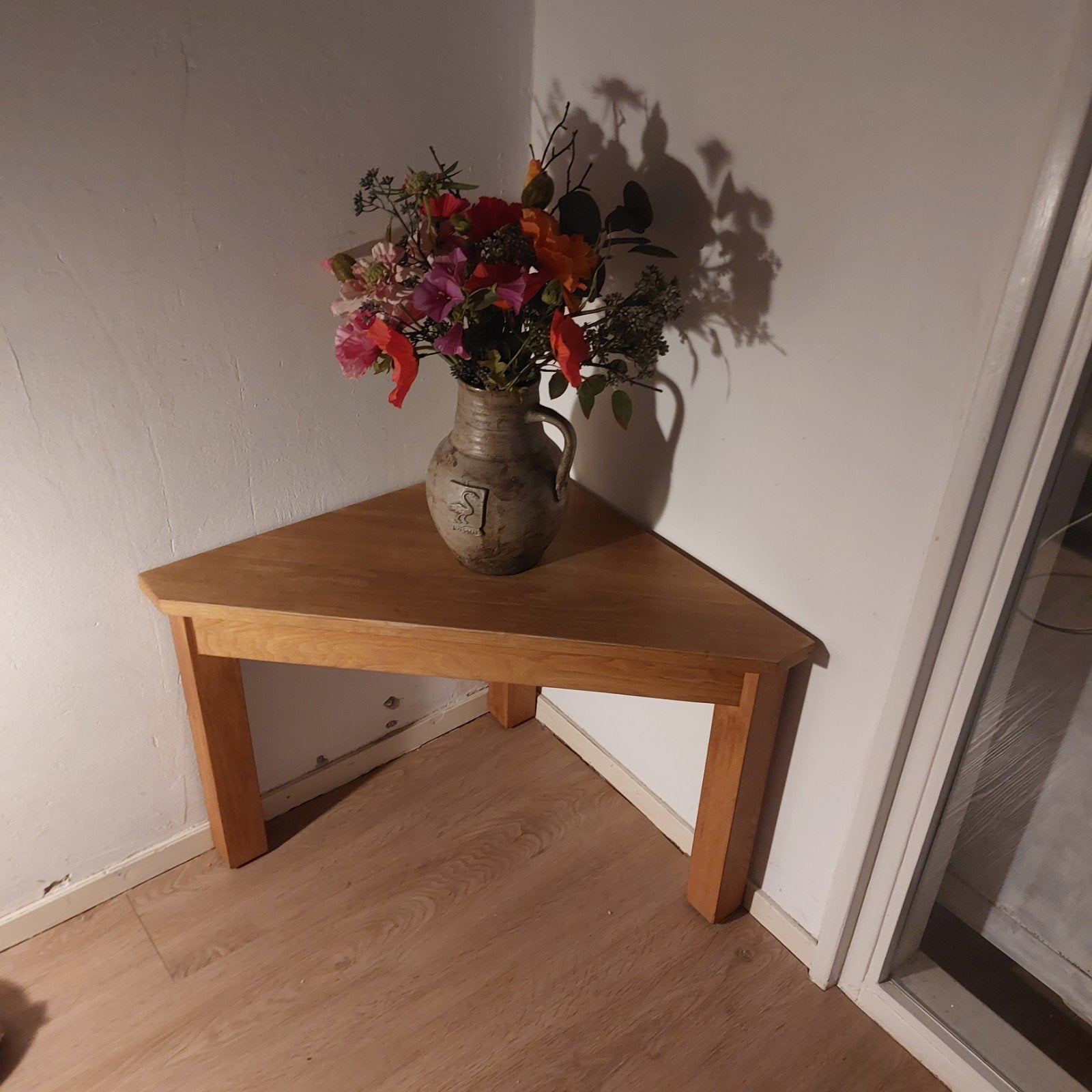 Massief blank eiken hoektafeltje, 50 cm hoog, 45 tot 60 cm, Gebruikt, Ophalen of Verzenden, Overige vormen