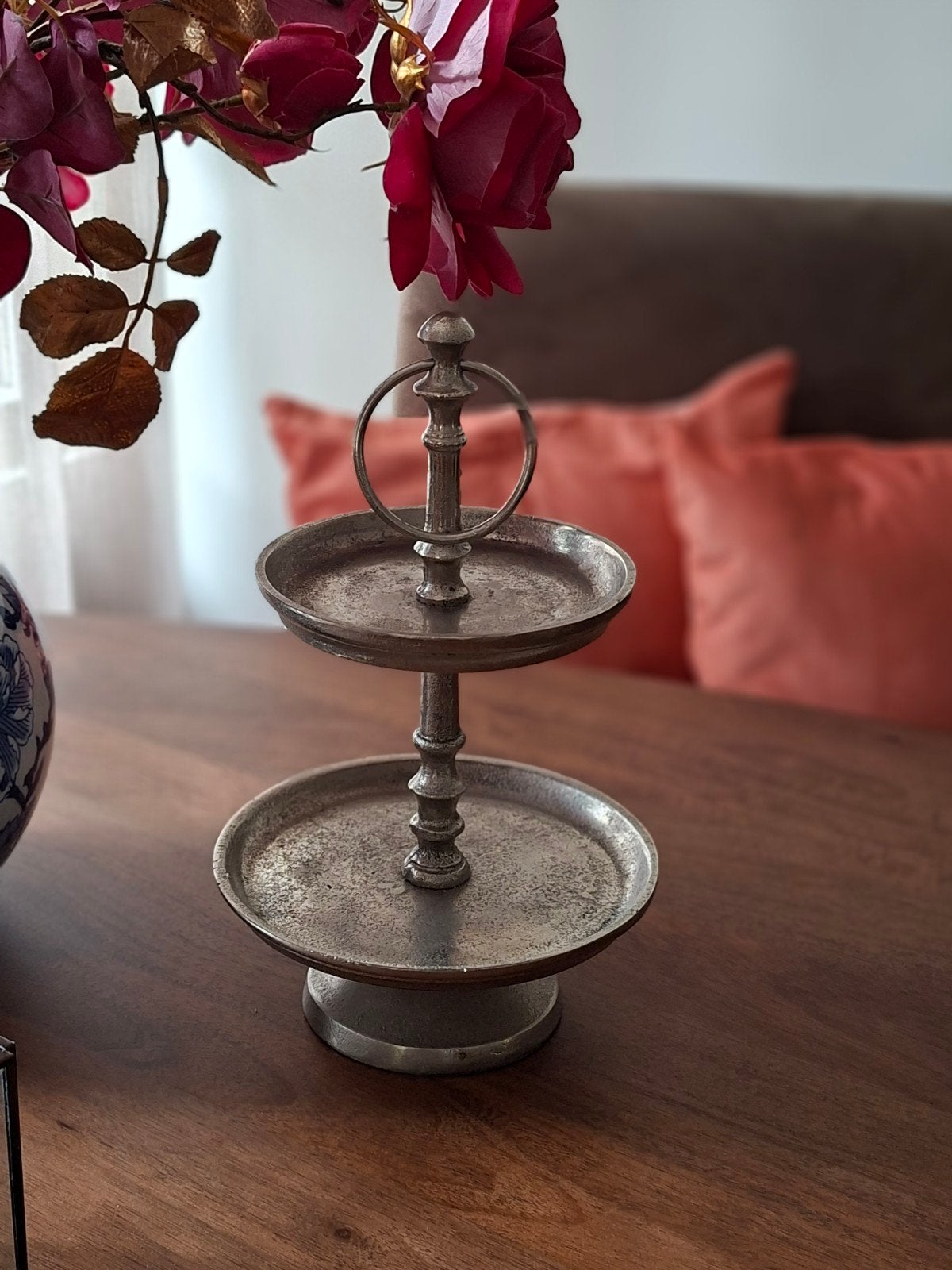 Vintage metalen etagère zilverkleurig, Ophalen, Zo goed als nieuw