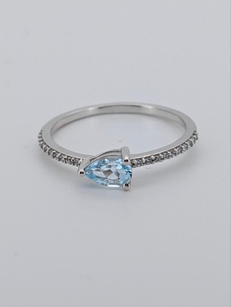 Nieuwe 9k Gouden Ring met Aquamarijn en Zirkonia size 54, Sieraden, Tassen en Uiterlijk, Ringen, Met edelsteen, Nieuw, Ophalen of Verzenden