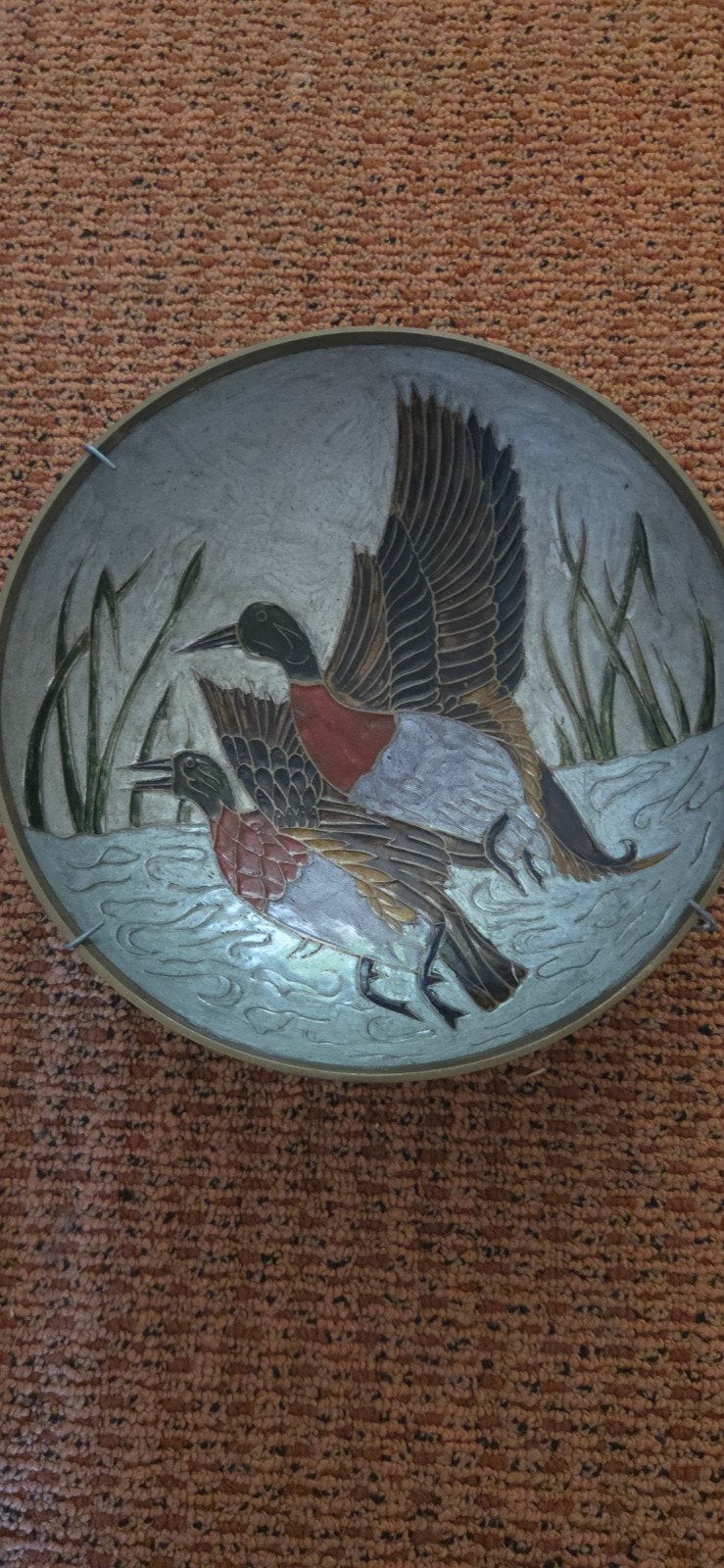Vintage Messing Wandbord met Emaille – Wilde Eenden, Ophalen of Verzenden