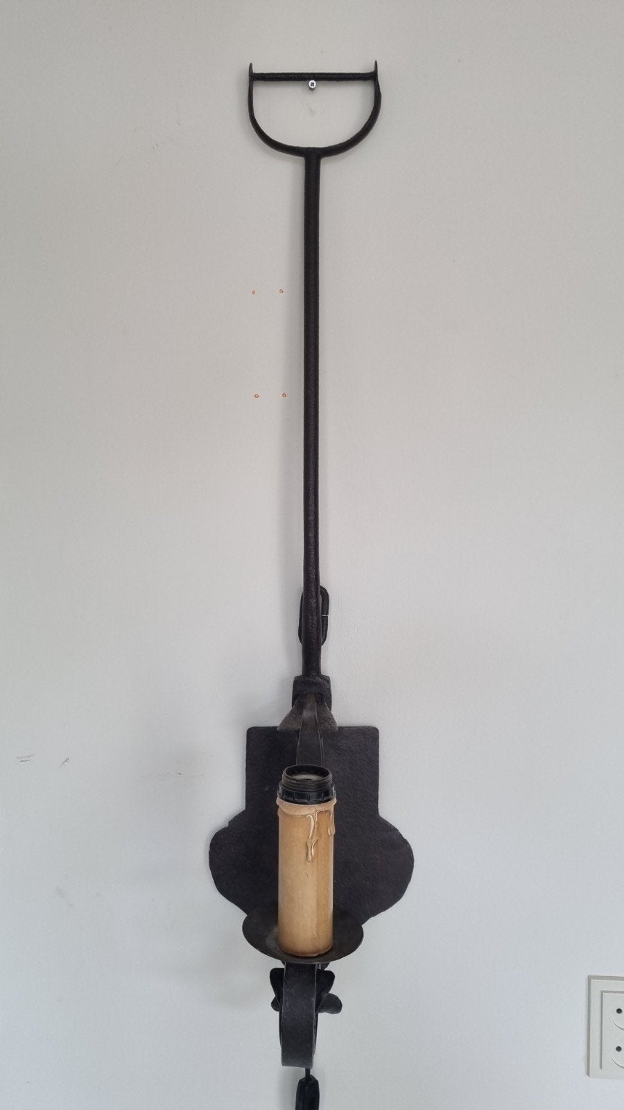 Antieke smeedijzeren wandlamp - fakkelstijl, Ophalen of Verzenden