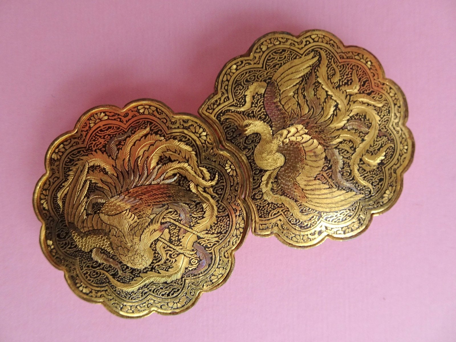 jwg Art Nouveau 20s vogel riem gesp Damascene goud verguld, Verzenden, Overige typen, Verguld
