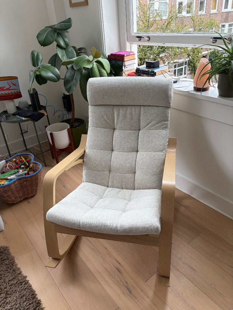 IKEA POÄNG-style Rocking Chair — Beige/Light Grey, Ophalen, Rocking chair, Zo goed als nieuw, Hout