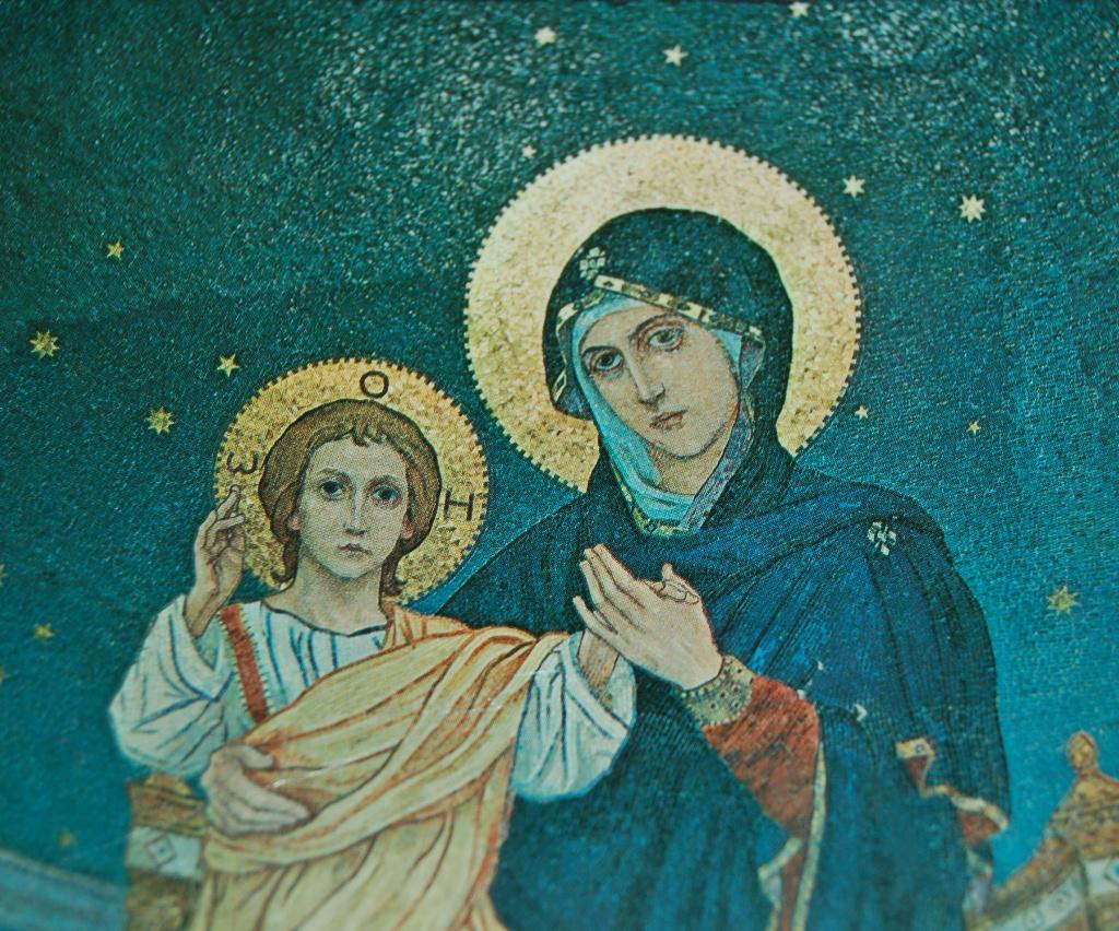 Klassieke Madonna met kind afbeelding op houten plankje, Ophalen of Verzenden