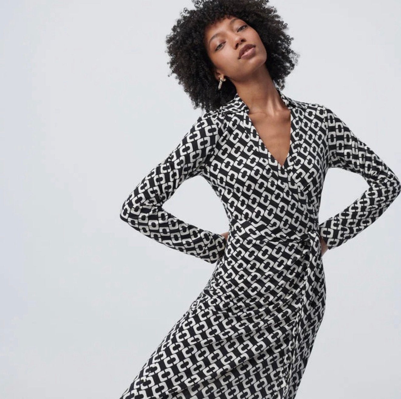 Diane Von Furstenberg - Black & White Chain Link Wrap Dress, Kleding | Dames, Maat 38/40 (M), Meerkleurig, Ophalen of Verzenden