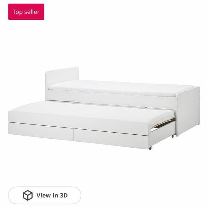IKEA SLÄKT bedframe met uitschuifbed en matrassen, Huis en Inrichting, Ophalen, 90 cm, Eenpersoons, Wit