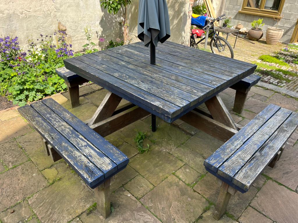 Grote vierkante picknicktafel, Ophalen, Gebruikt, Rechthoekig, Hout