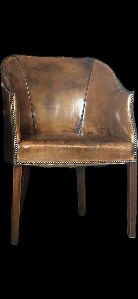 Antieke Schapenleren Clubfauteuil - Recent Vernieuwd, Ophalen, Zo goed als nieuw