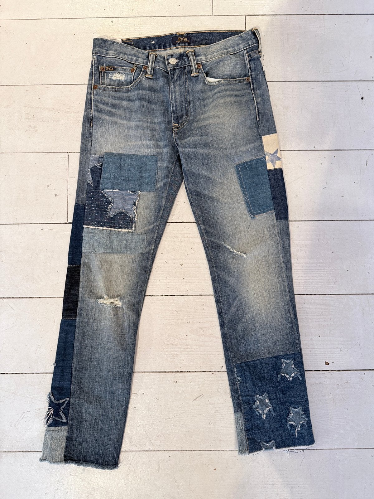 Polo Ralph Lauren  "Waverly Straight" Patchwork Star Jeans, Vintage, Blauw, Vintage, Vintage