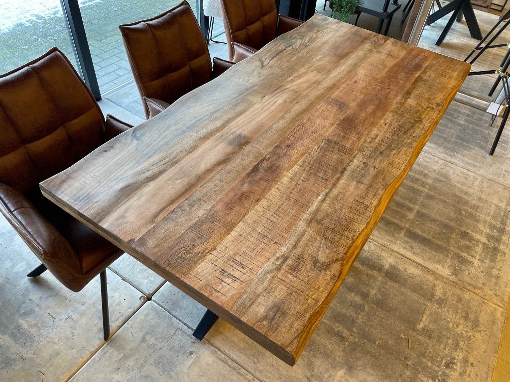 VOORRAAD 325 BOOMSTAM EDGE TAFEL CHEFMEUBEL LEEGVERKOOP, Ophalen, Bruin, Nieuw, Modern