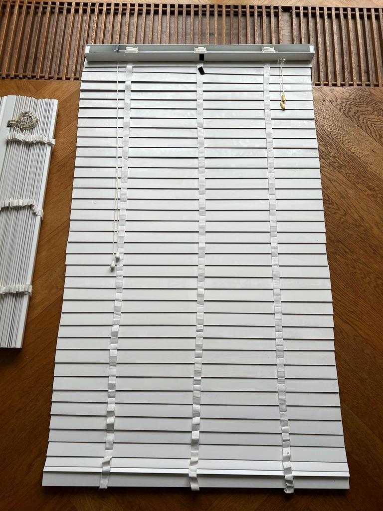 Houten jaloezie met lamellen 1 mt breed– direct beschikbaar, Gebruikt, 200 cm of meer, Wit, 50 tot 100 cm