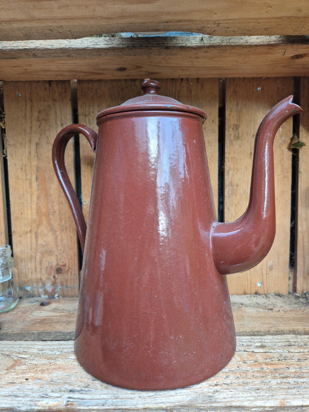 Vintage geëmailleerde koffiekan - bruin, Ophalen of Verzenden