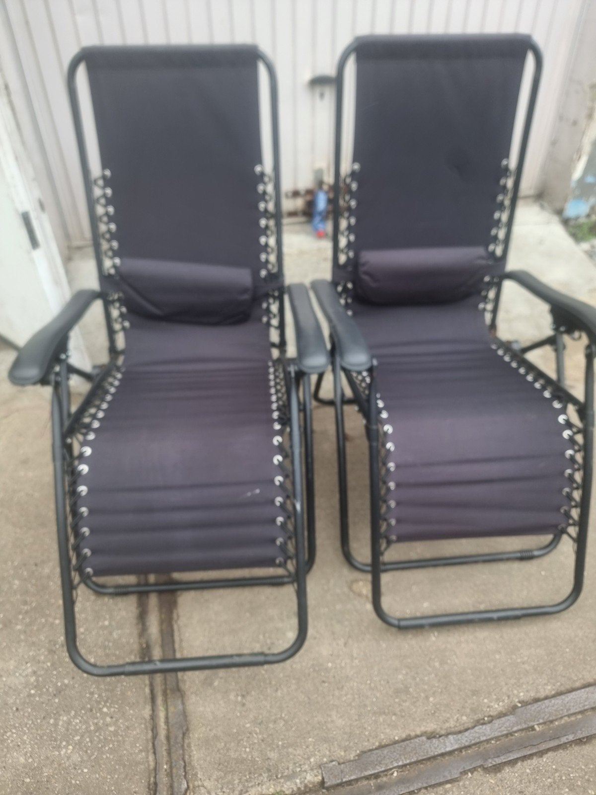 2x Zwarte verstelbare relaxstoelen voor buiten, Ophalen, Gebruikt, Metaal, Inklapbaar