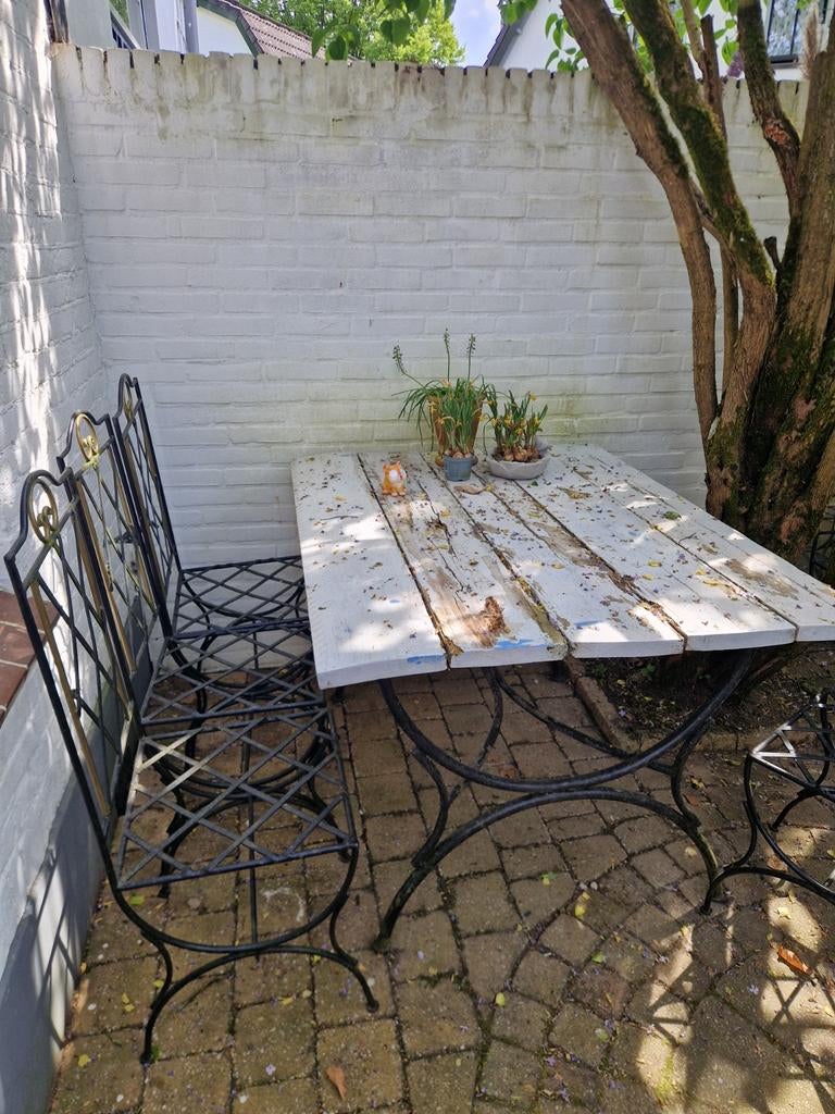 Gietijzeren tuinset (6 stoelen) moet snel weg, Tuin en Terras, Ophalen, Overige materialen, Gebruikt, 6 zitplaatsen