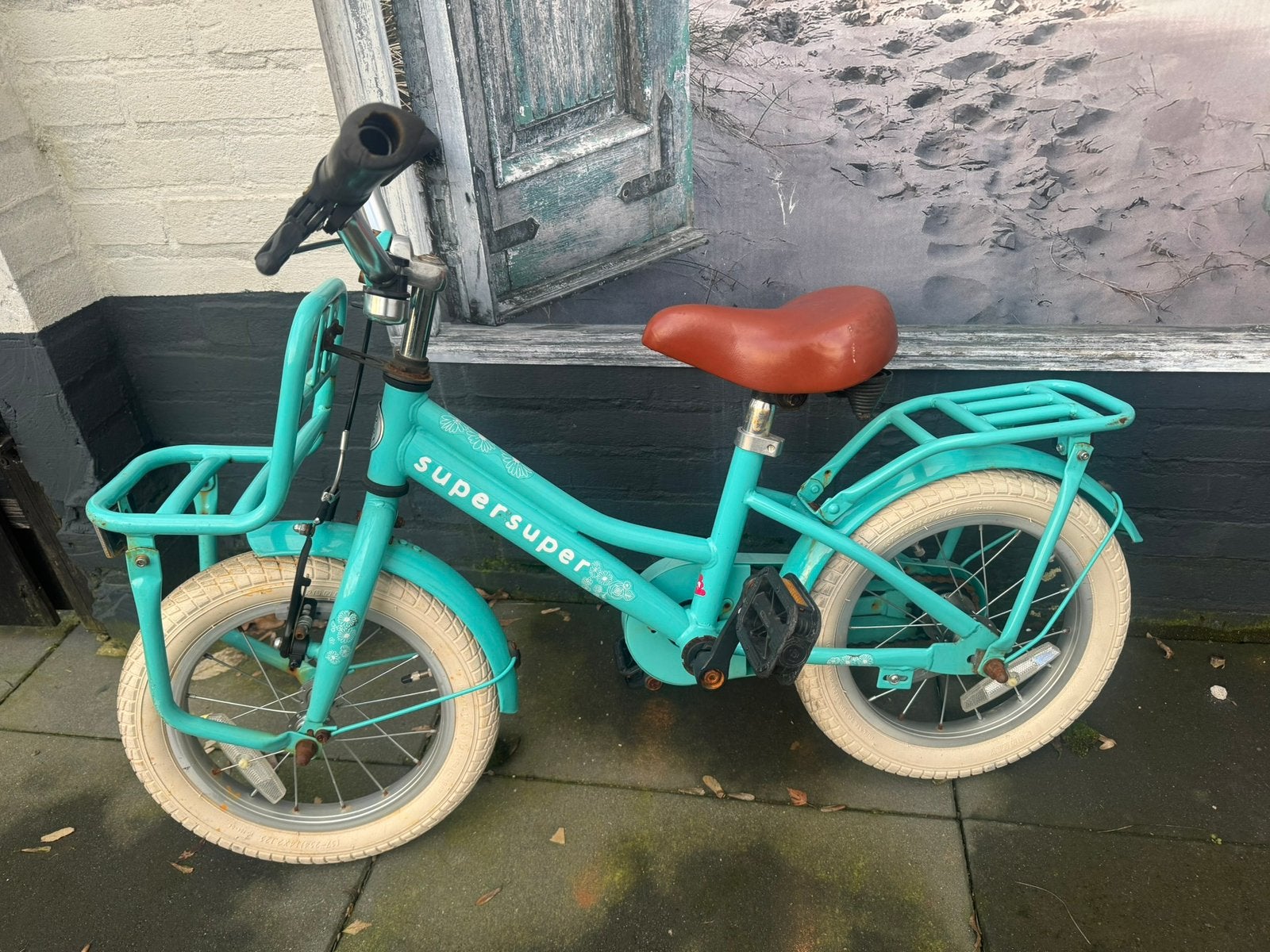 SuperSuper Kinderfiets 16 inch - Turquoise, Fietsen en Brommers, Fietsen | Kinderfietsjes, Ophalen, Gebruikt, Terugtraprem, 16 tot 20 inch