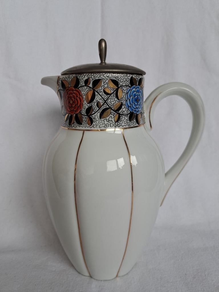 Vintage/antieke porseleinen chocoladekan Jacob Bakker 23cm, Ophalen of Verzenden