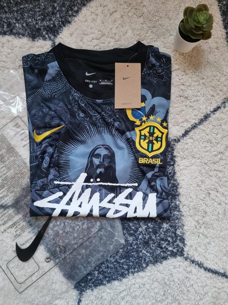 Brazilië Zwart Shirt Maat M met Jezus en Stussy Print, Kleding | Heren, T-shirts, Maat 48/50 (M), Zwart, Nike, Nieuw