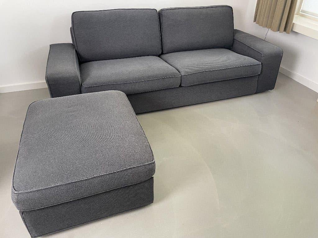 3 Zitsbank + Voetenbank/Hocker Middengrijs - IKEA Kivik, Ophalen, Minder dan 75 cm, Driepersoons, Zo goed als nieuw