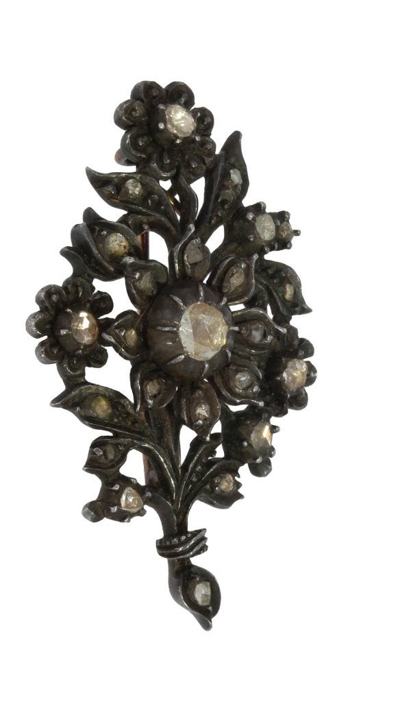 Diamanten antieke fraaie broche bloem 14k goud zilver, Ophalen of Verzenden, Goud, Broche, Met edelsteen