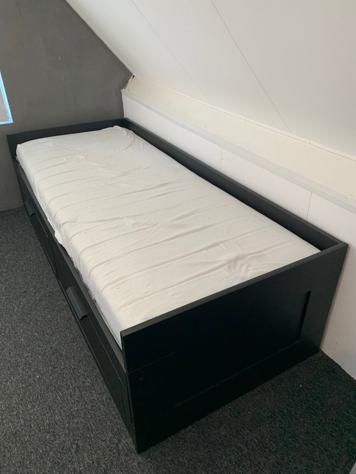 Ikea Brimnes bedbank 80 of 160x200 cm zwart, Huis en Inrichting, Slaapkamer | Boxsprings, Ophalen, Zwart, Tweepersoons, Zo goed als nieuw