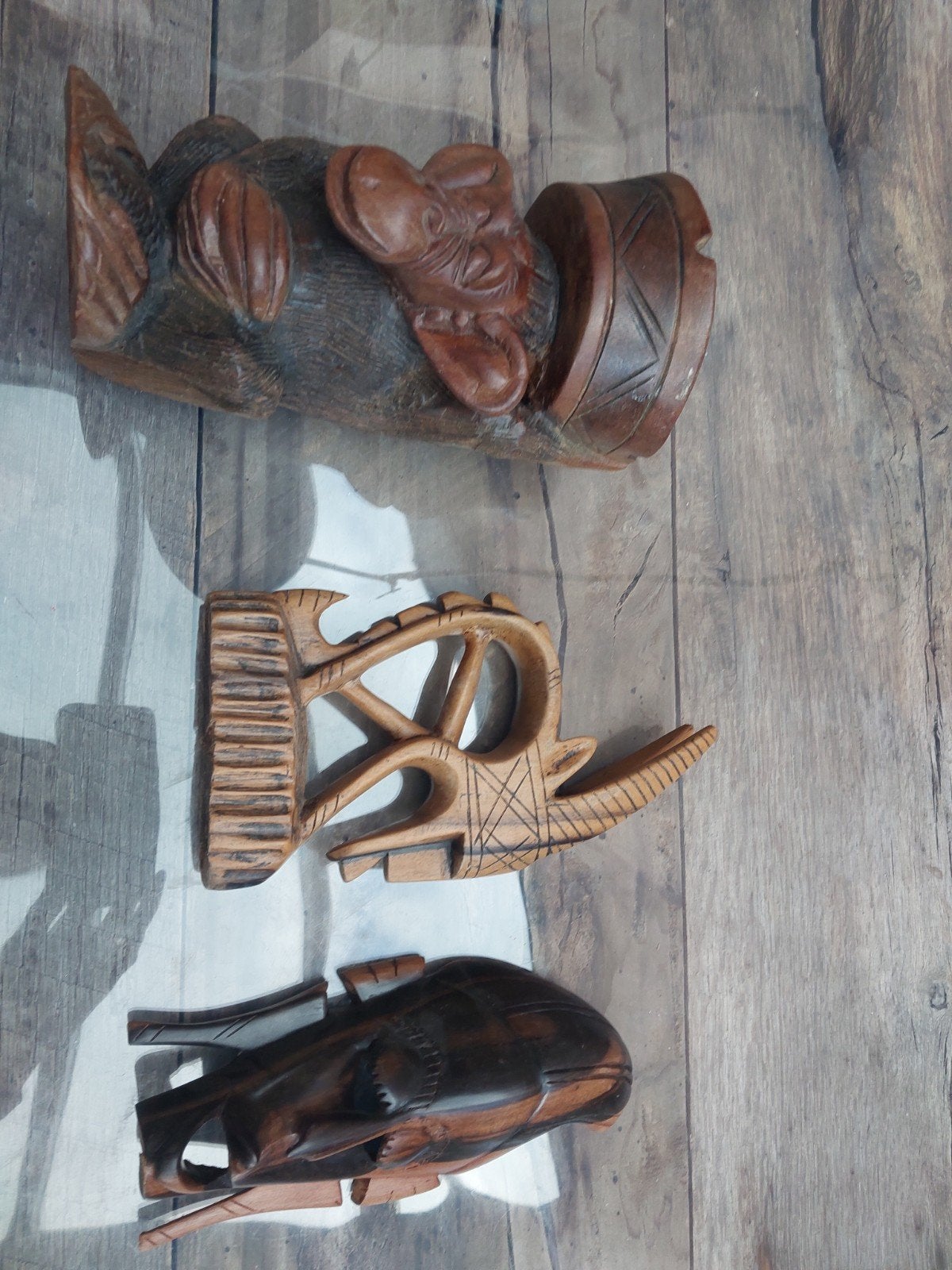 Houten Afrikaanse Beelden: Chi Wara, Aap Asbak, Masker, Houtsnijwerk, Ophalen of Verzenden, Hout, Afrika