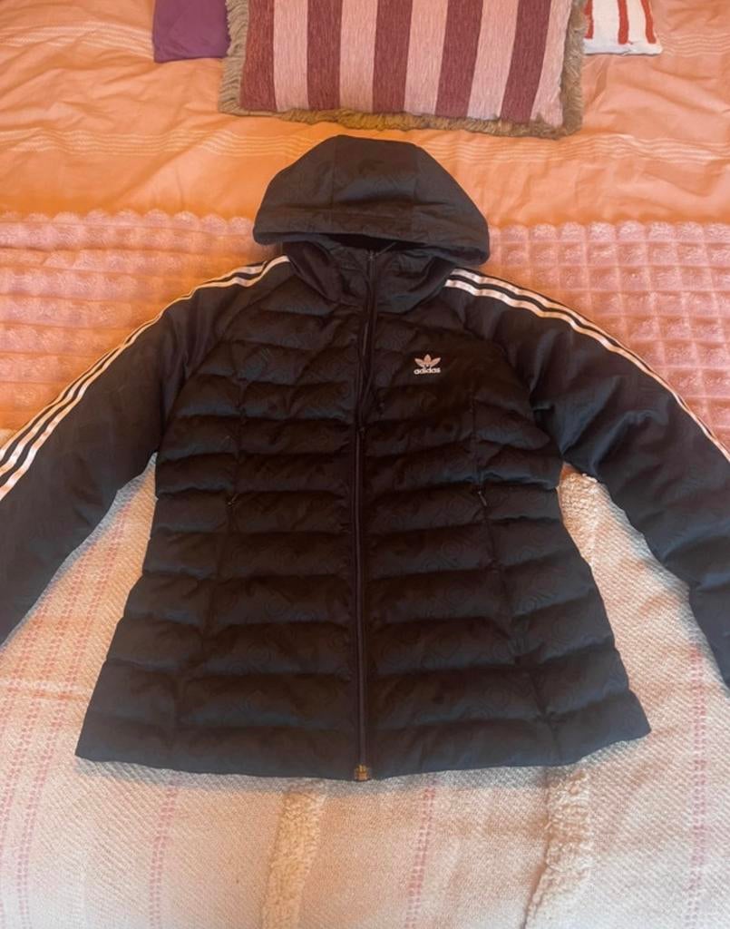 Adidas Zwarte Gewatteerde Jas met Capuchon - Maat S, Verzenden, Gedragen, Maat 46 (S) of kleiner, Zwart
