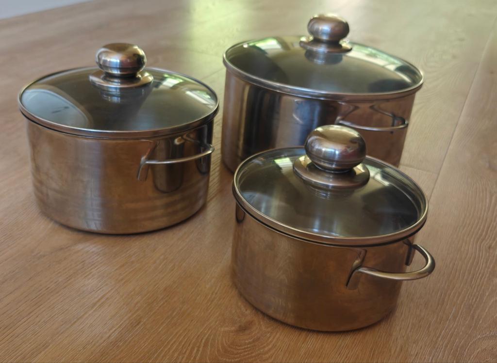 Velo Edelstaal 18/10 Pannenset - 3 Stuks, Gebruikt, Pannenset, Ophalen of Verzenden, Rvs