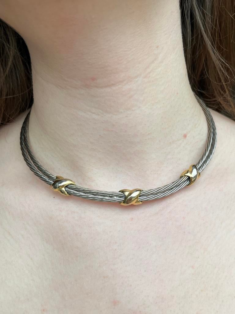 Gedraaid staaldraad choker ketting, Ophalen of Verzenden, Gebruikt, Zilver, Overige materialen