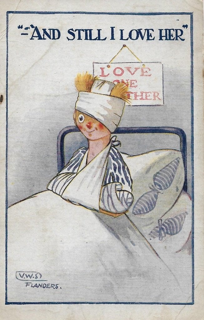 HUMOR Jongen in ziekenhuisbed. Tekening Flanders uit 1919, Verzenden, Voor 1920, Gelopen, Overige thema's