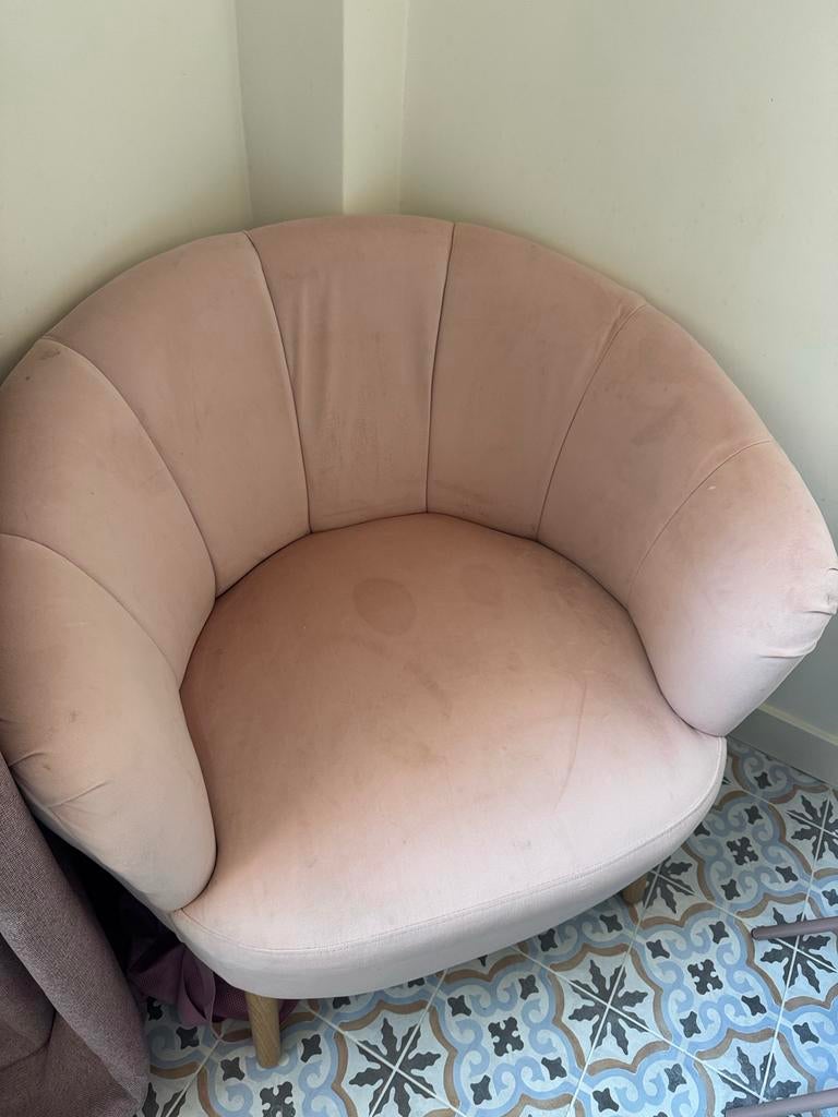 Roze fluwelen fauteuil - kwantum 80*70*63h cm, Gebruikt, Eenpersoons, Minder dan 75 cm, Ophalen of Verzenden