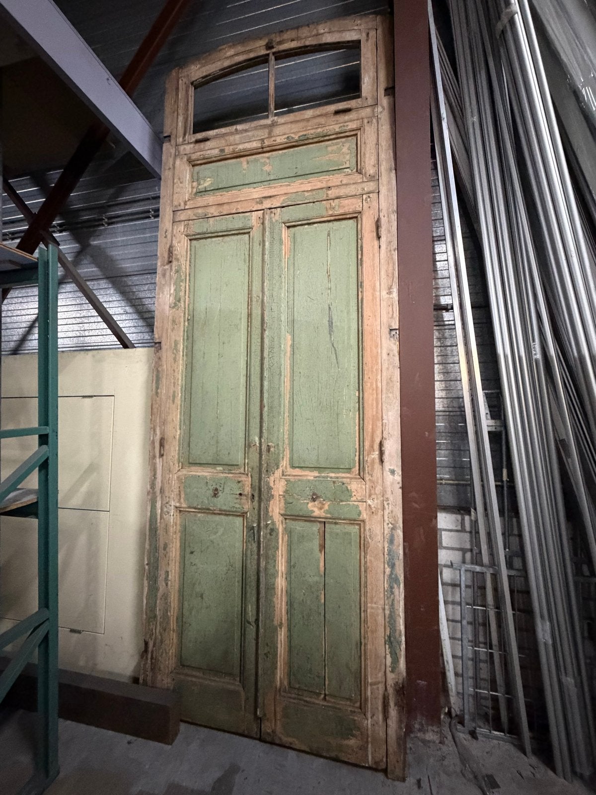 Antieke dubbele deur met kozijn en bovenlicht - 375 cm hoog, Ophalen, Gebruikt, Overige typen, Glas