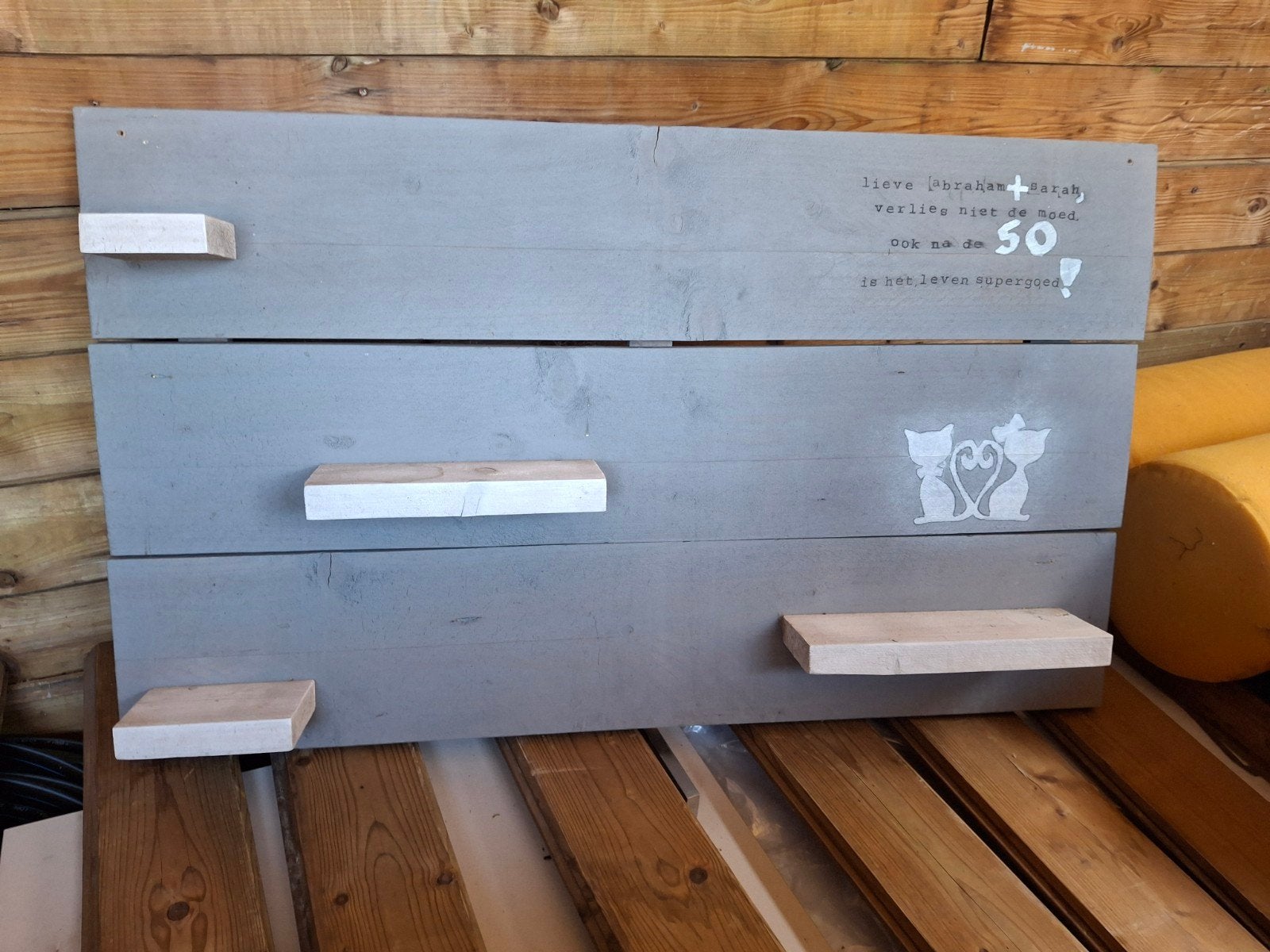 Steigerhout wandbord Grey-wash 100x59cm - Aanpasbaar, Ophalen, Hout, Nieuw, Wandbord of Wandpaneel