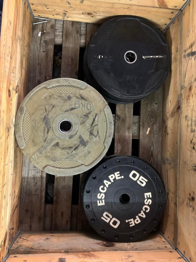 100 kg Escape Bumperplates, Sport en Fitness, Ophalen, Halterschijven, Gebruikt, Escape