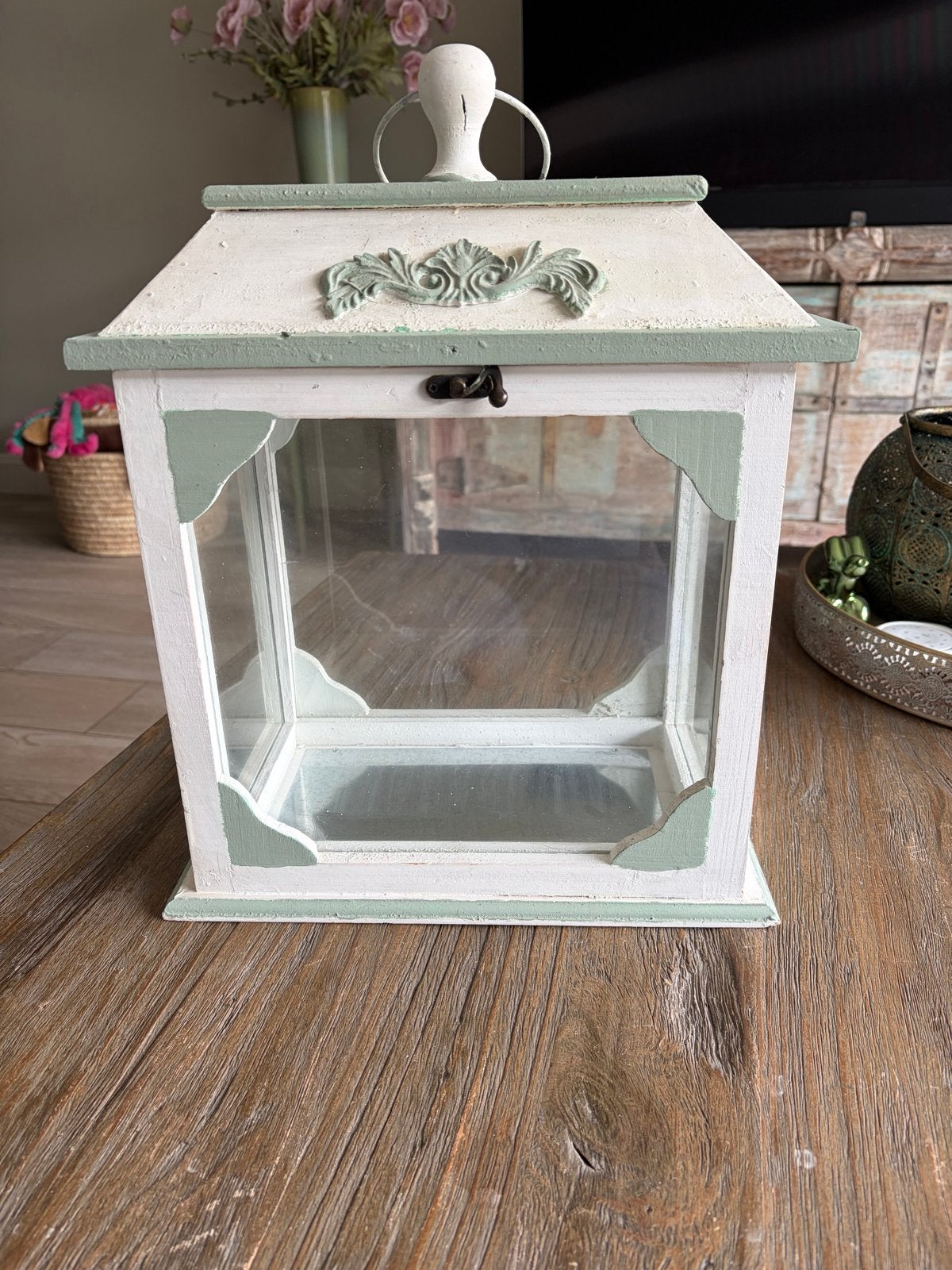 Decoratieve Lantaarn Wit/Mintgroen - Landelijke Stijl, Ophalen, Gebruikt, Lantaarn, Wit