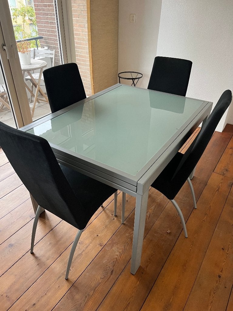 Uitschuifbare glazen eettafel modern 120–240 cm, Ophalen, Gebruikt, Tot twee personen, Glas