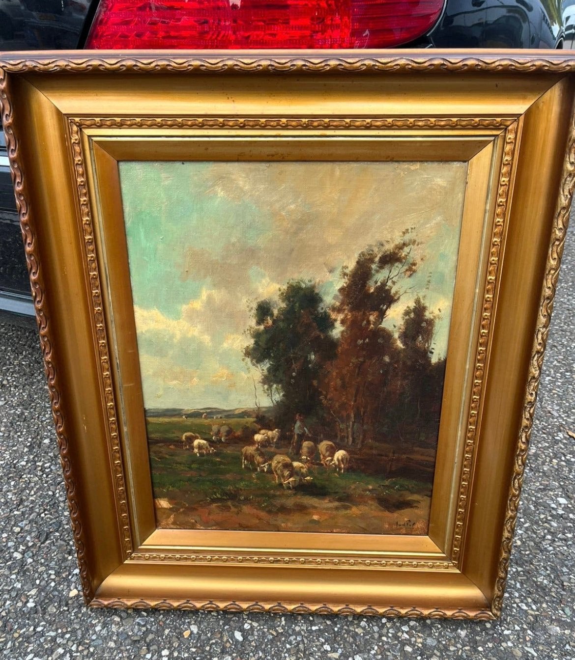 19 eeuws olieverf herder met schapen schilderij, Ophalen