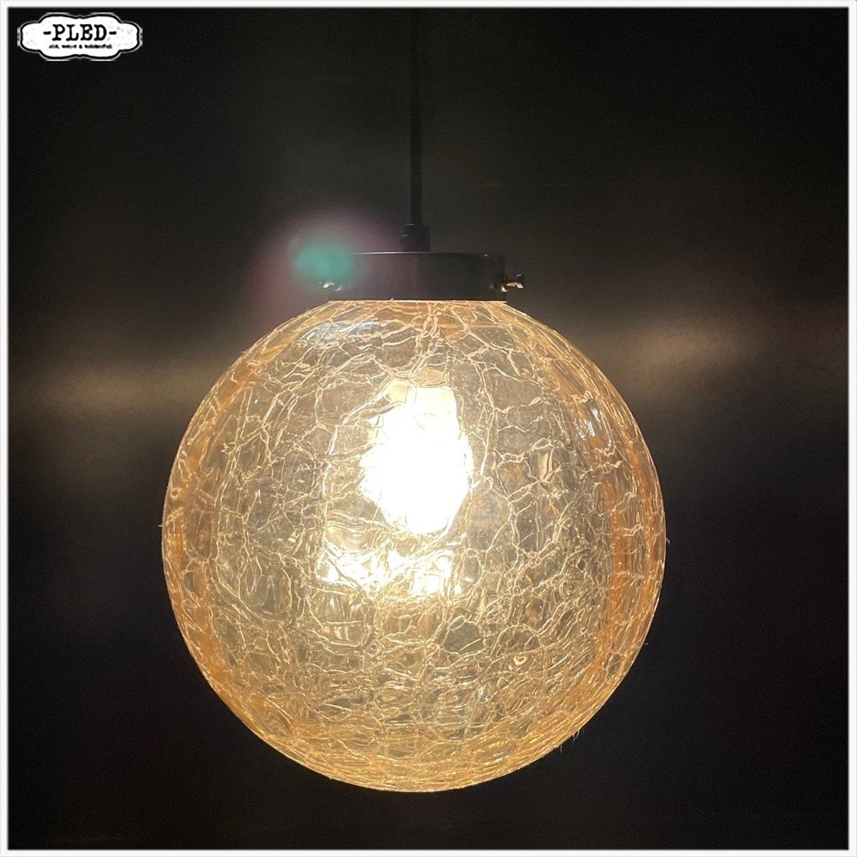Vintage crackled glass bollamp Hanglamp Lamp Pendellamp, Ophalen, Gebruikt, Vintage Midcentury, E27 (groot)