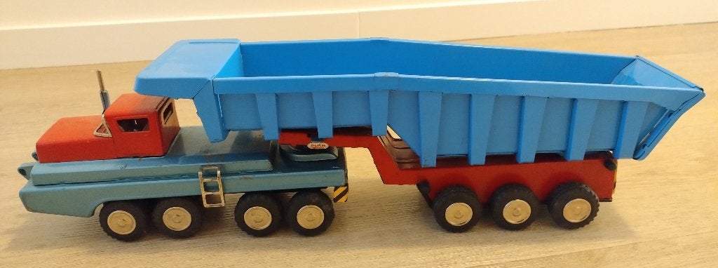 Vintage Speelgoed Vrachtwagen met Kiepwagen - Metaal, Ophalen