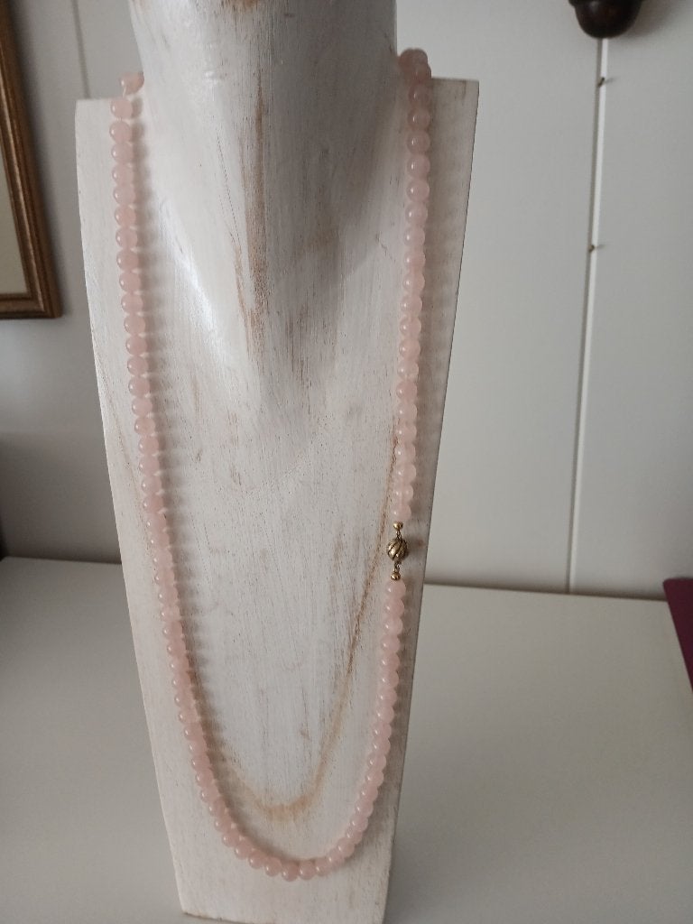 Rose kwarts kralen snoer, 84 cm, zilv.slot, Verzenden, Gebruikt, Roze, Steen of Mineraal