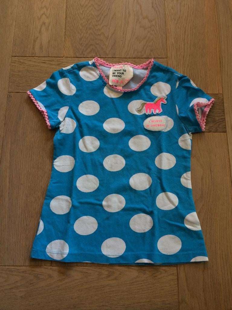 Leuk zomers blauw wit shirtje van Mim-Pi maat 116 - nog net, Kinderen en Baby's, Kinderkleding | Maat 116, Gebruikt, Meisje, Ophalen of Verzenden