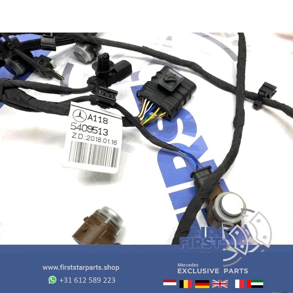W118 CLA AMG PDC kabel + 6x sensoren set Mercedes voorbumper, Gebruikt, -, Ophalen of Verzenden, -