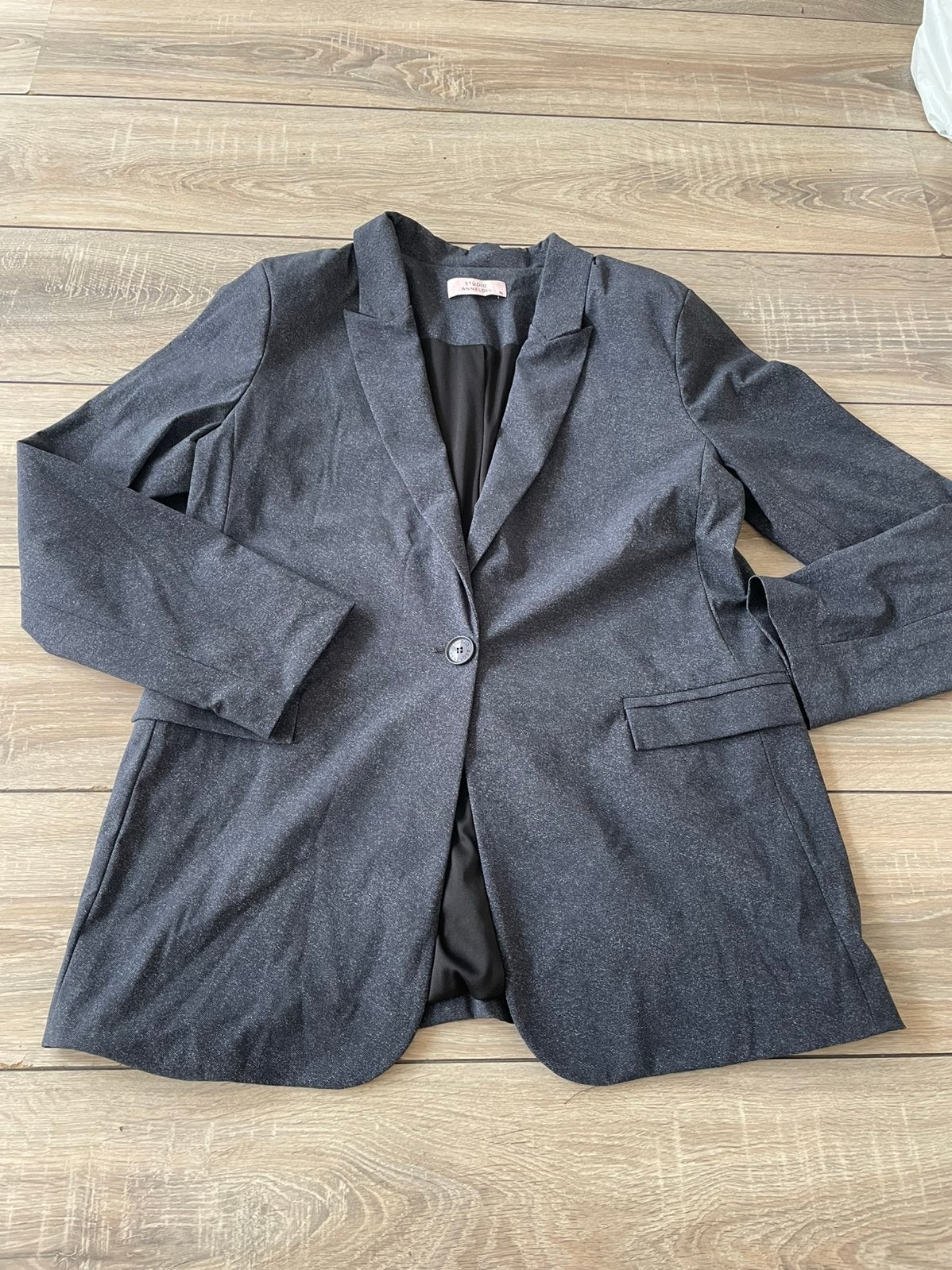 Studio Anneloes Fran denim blazer black heavy travel mt XL, Zwart, Maat 46/48 (XL) of groter, Ophalen of Verzenden, Zo goed als nieuw