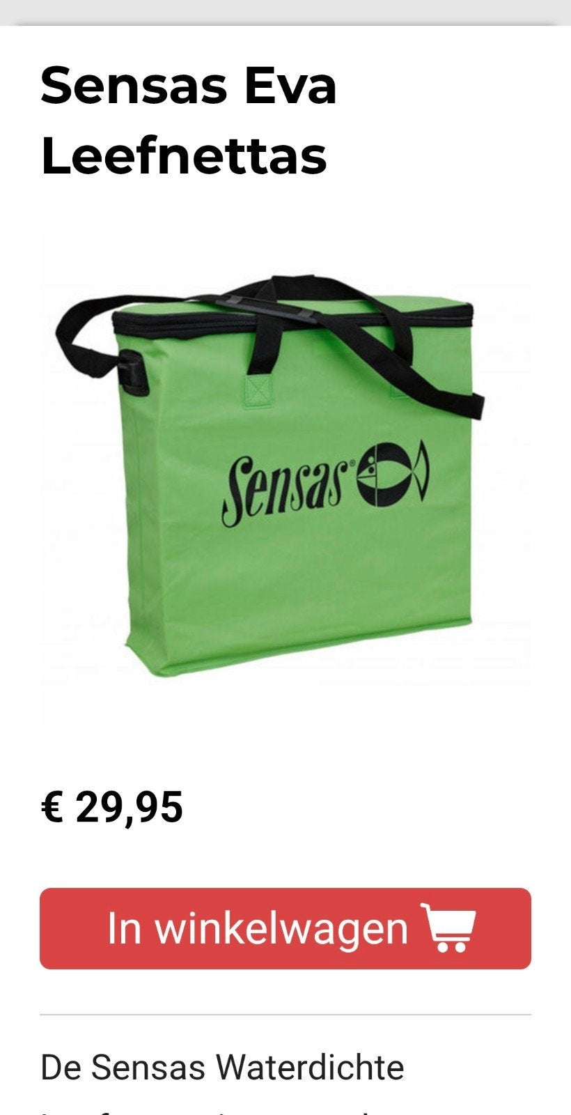 Sensas Eva Leefnettas - Waterdichte Visnettas, Ophalen of Verzenden, Nieuw, Koffer of Tas