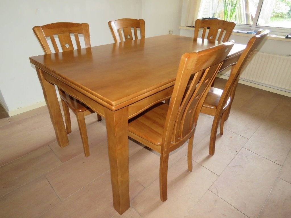 Eetkamer tafel met 6 stoelen, Ophalen, Gebruikt, Rechthoekig, 50 tot 100 cm
