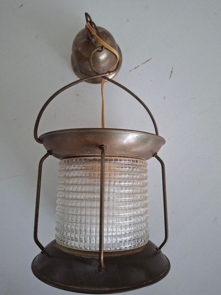 vintage nautische hanglamp scheepslamp koper lantaarn retro, Antiek en Kunst, Antiek | Lampen, Ophalen of Verzenden