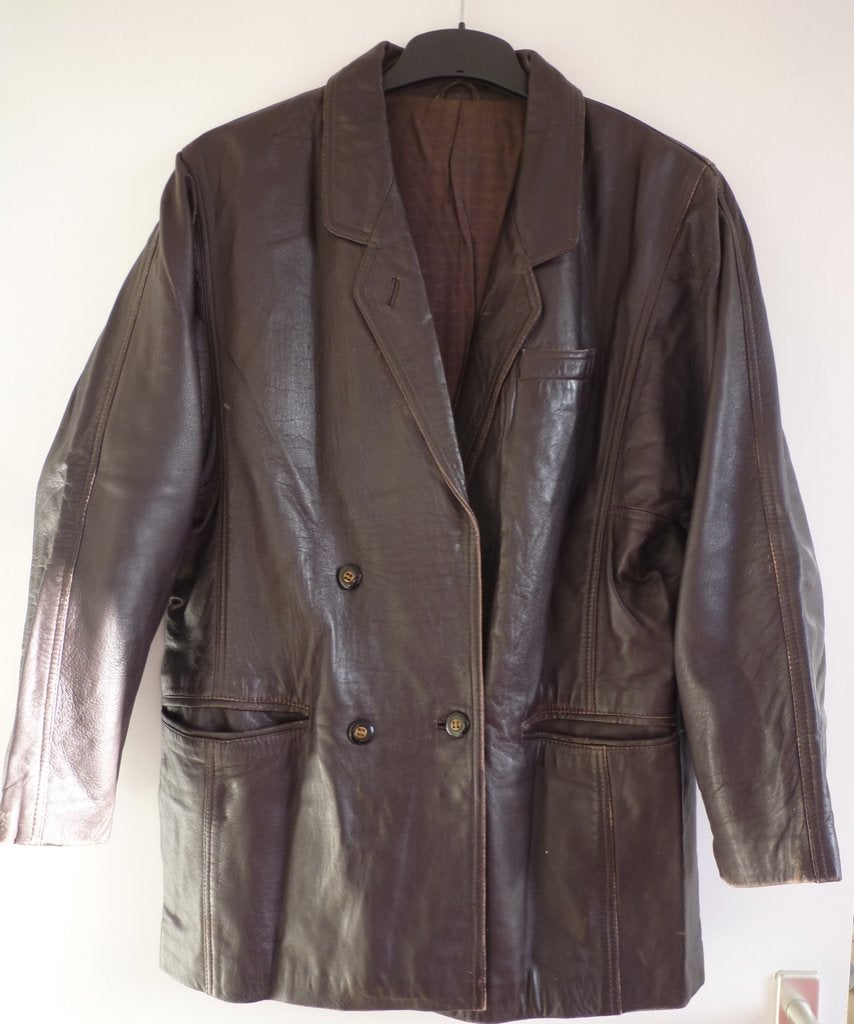 350 DONKER BRUIN LEREN COLBERT JASJE, Kleding | Dames, Maat 38/40 (M), Bruin, Ophalen of Verzenden, Zo goed als nieuw