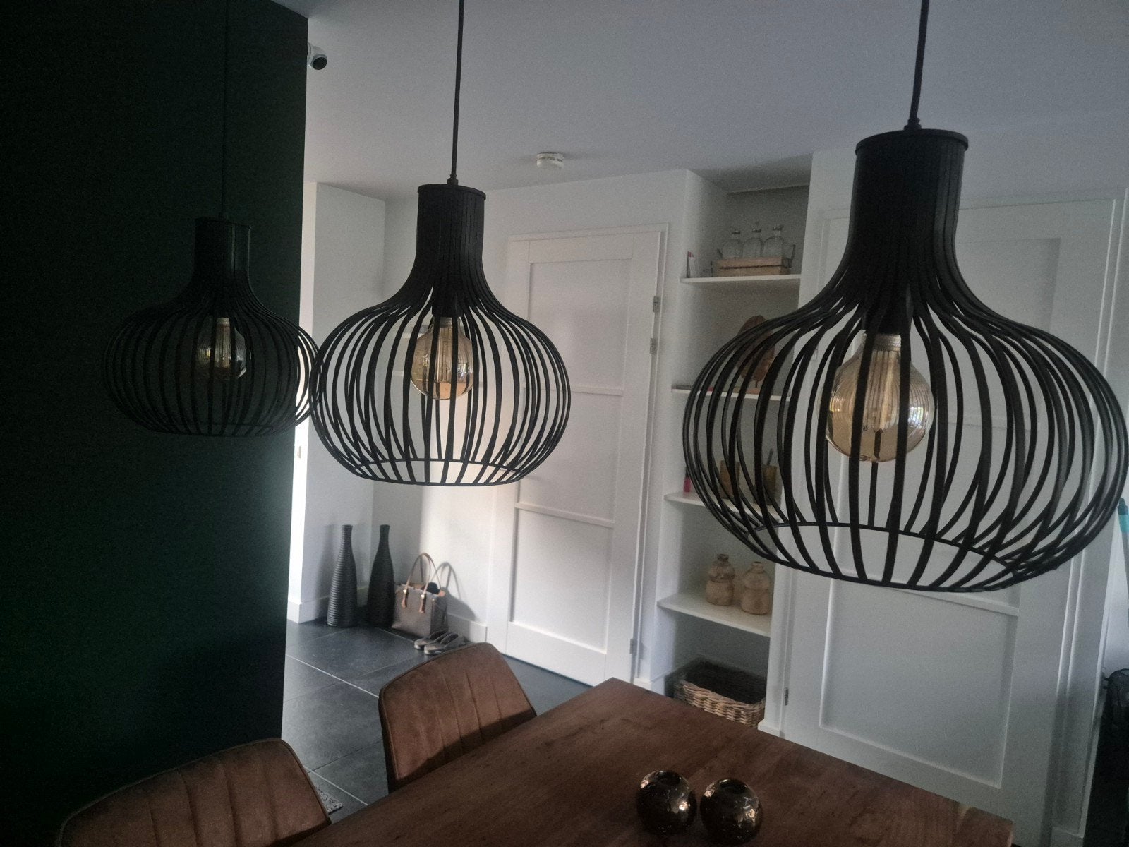 Set met 3 zwarte hanglampen, Ophalen, Gebruikt, Modern, Industrieel, E27 (groot)